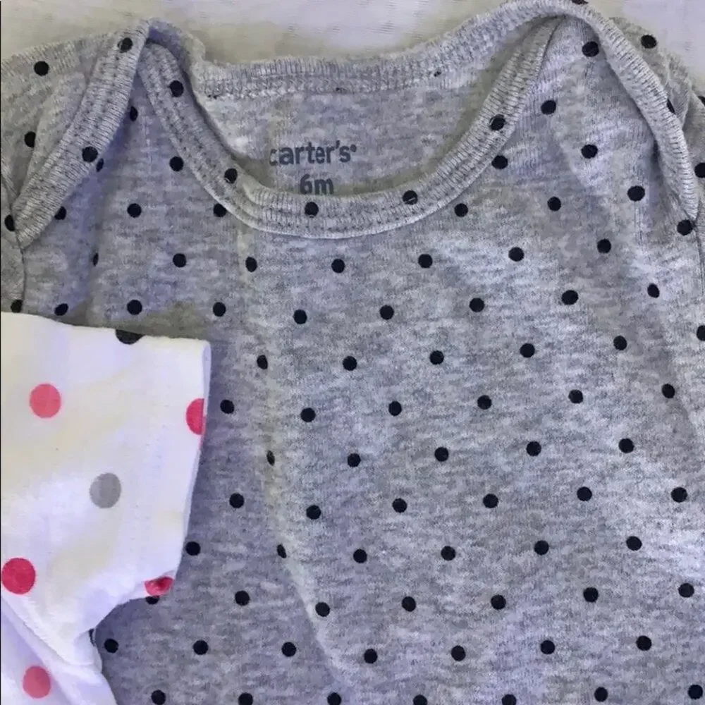 4 piece lot Bundle 2 snap crotch polka dot bodysuits 2 pants ruffle butt 6 month